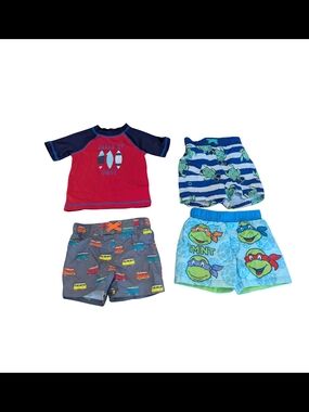 EUC Baby Boys 12 Month Swim Trunk Bundle Van TMNT Turtles Surf